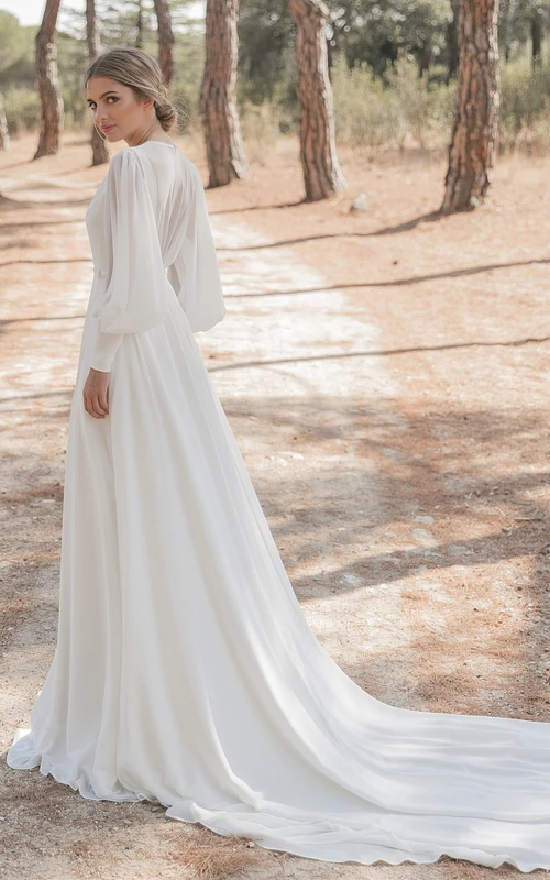 Vestido de novia modesto de manga larga | Vestido de novia musulmán fluido de talla grande