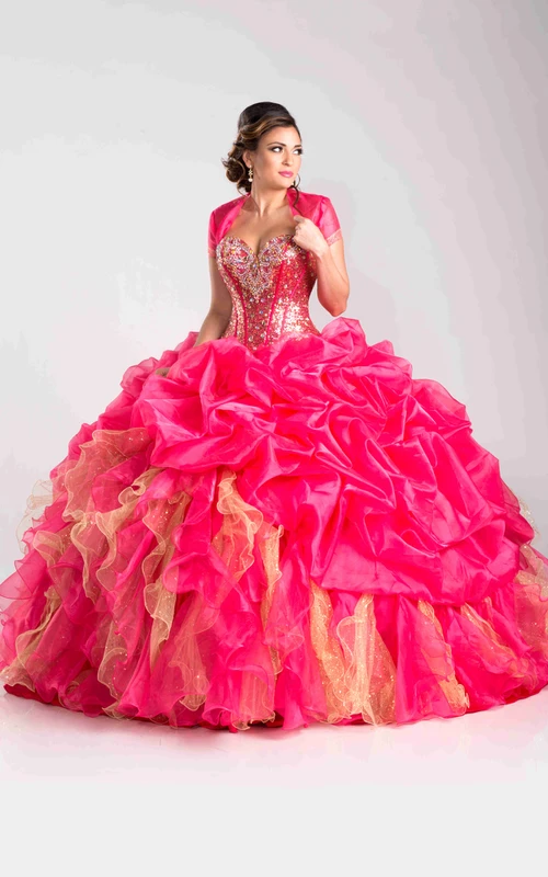 Robe de bal corset à paillettes avec fronces et cape