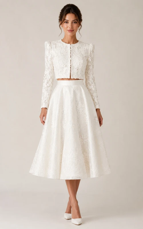 Robe de mariée deux pièces en dentelle ivoire