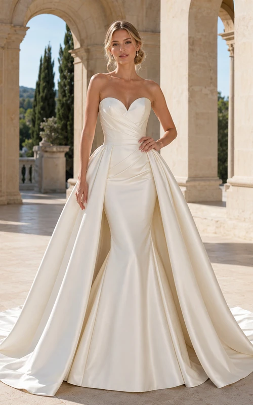 Robe de mariée minimaliste en satin, sirène, bustier cœur, traîne