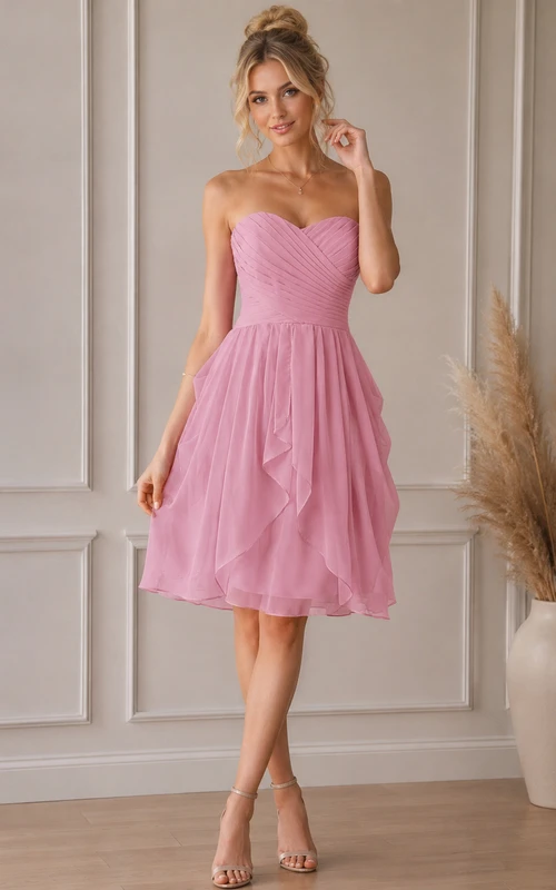Robe courte en mousseline à volants et décolleté en A