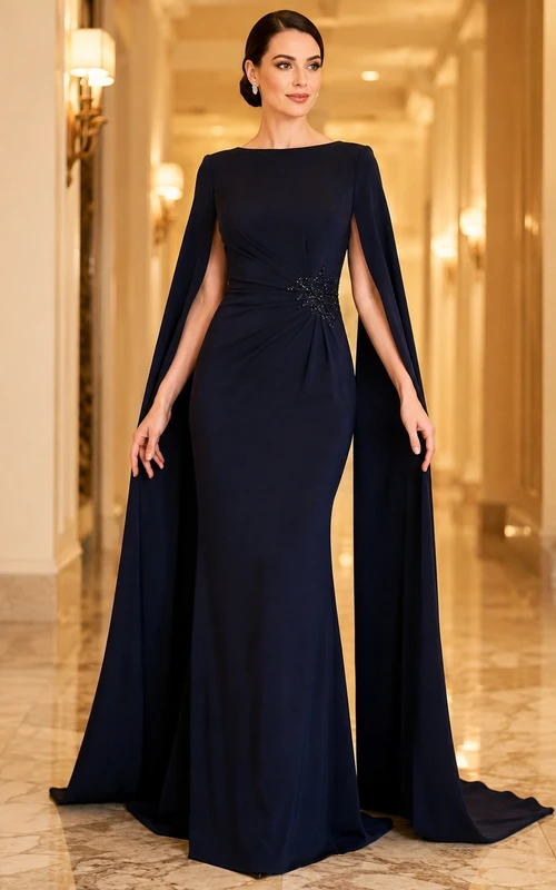 Elegant Square Neck Cape Sleeve Satin A-Line Wedding Gown Dress