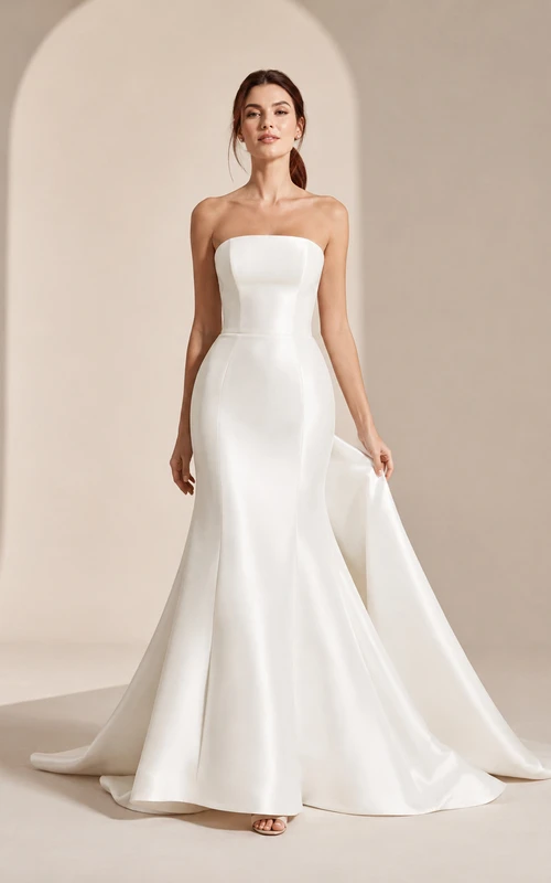 Robe de mariée minimaliste en satin, sirène, bustier, traîne courte
