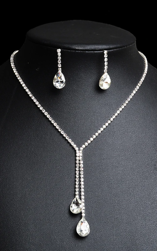 Conjunto sencillo de collar y pendientes de diamantes de imitación con forma de gota de agua para novia.