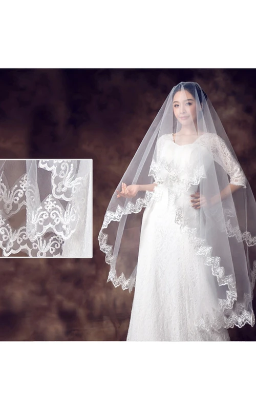 Voile de mariée magnifique, style simple, orné de dentelle, nouvelle application