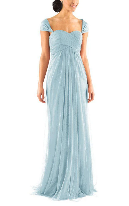Vestido largo imperio de tul con pliegues Queen Anne