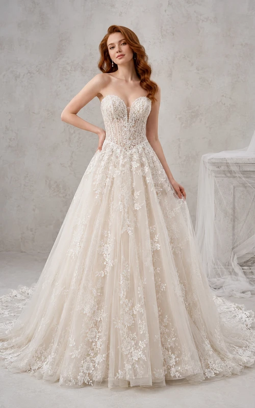Strapless Lace Ball Gown Wedding Dress