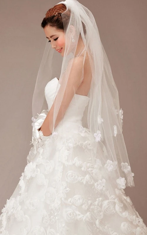 Voile de mariée en tulle double épaisseur avec appliques florales