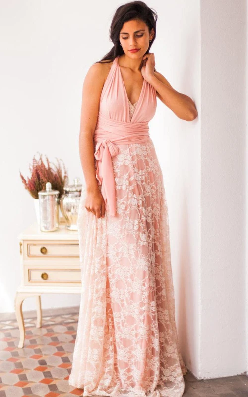 Robe de demoiselle d'honneur en dentelle dorée, robe de demoiselle d'honneur pêche en dentelle dorée, robe de demoiselle d'honneur en dentelle rose poudré convertible en dentelle romantique
