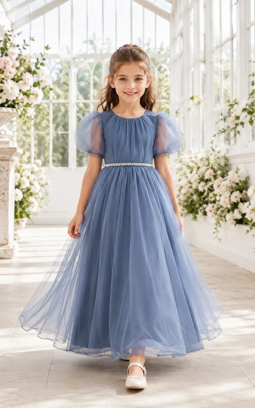 Romantisches Blumenmädchenkleid mit Spitzenoberteil
