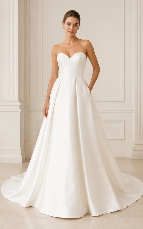 Robe de soirée blanche en satin, robe de bal bustier avec traîne chapelle