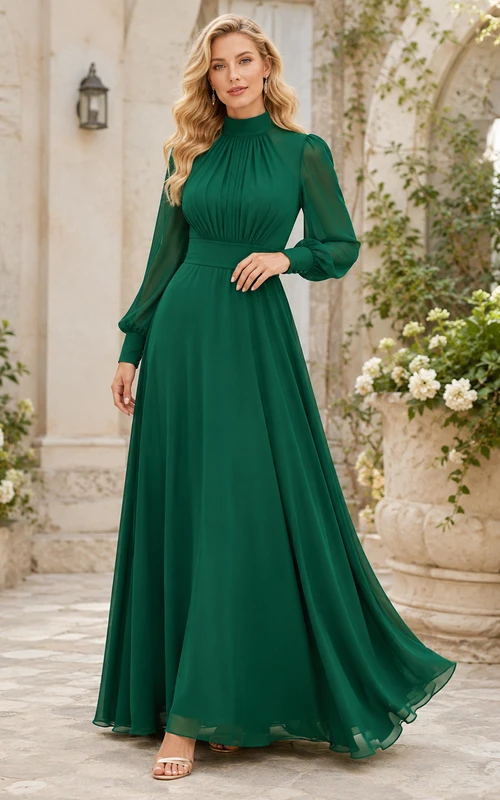 Dark Green High Neck Chiffon Formal Dress