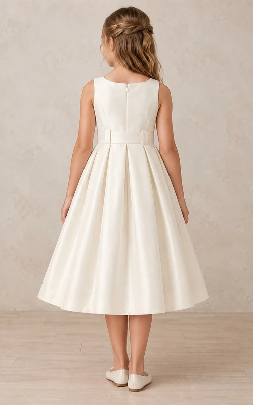 Robe de demoiselle d'honneur simple en satin ivoire à larges plis, longueur thé