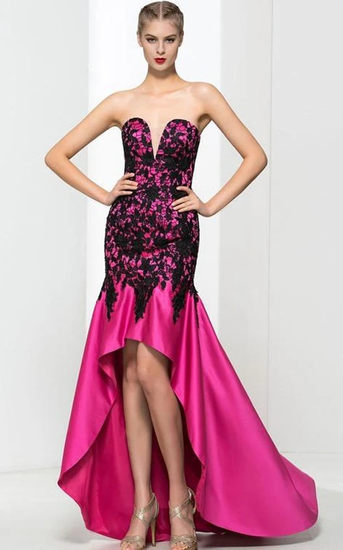 Sweetheart Spitzen-Abendkleid mit asymmetrischem Saum