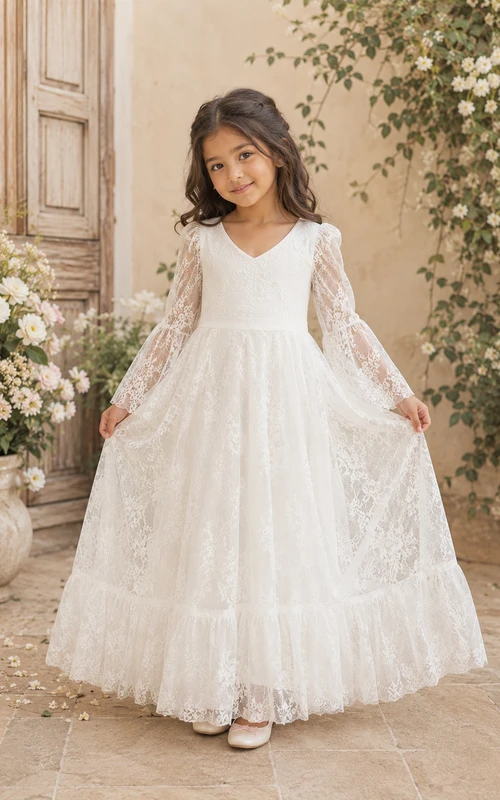 Robe de demoiselle d'honneur ivoire à manches longues en dentelle et tulle