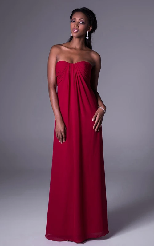 Langes, ärmelloses, gerafftes Chiffon-Brautjungfernkleid mit Empire-Ausschnitt und Falten
