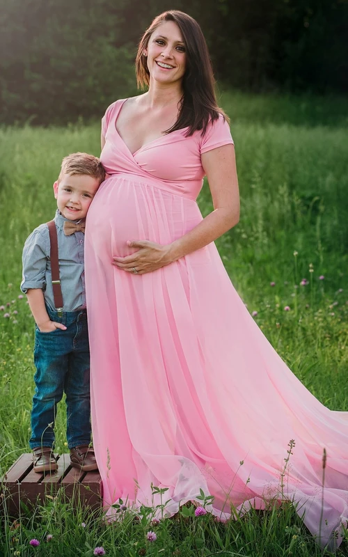 A-Linien-T-Shirt-Kleid mit kurzen Ärmeln im Empire-Stil