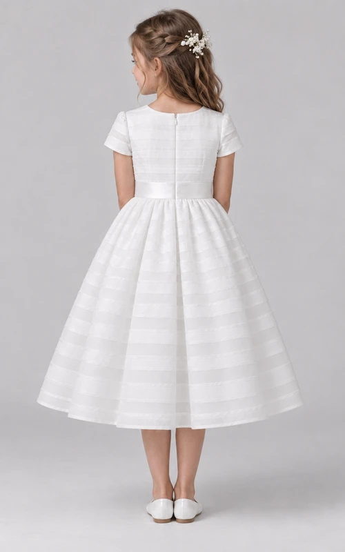 Robe de demoiselle d'honneur simple à rayures blanches, longueur thé