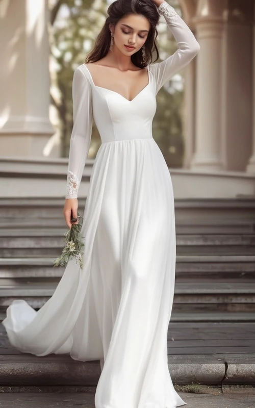 Vestido sencillo de gasa informal de manga larga para boda campestre