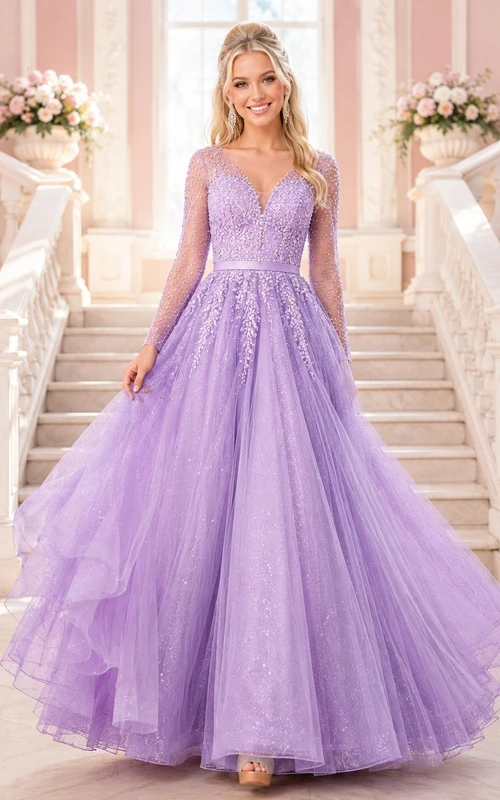 Lavender Square Neck Sleeveless Layered Tulle Ball Gown Pageant Dress
