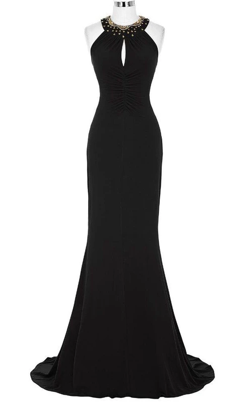 Robe sirène sans manches à encolure bijou et découpe en forme de goutte