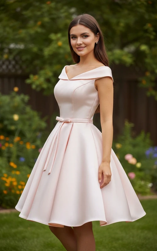 Klassisches, teelanges Satin-Abendkleid