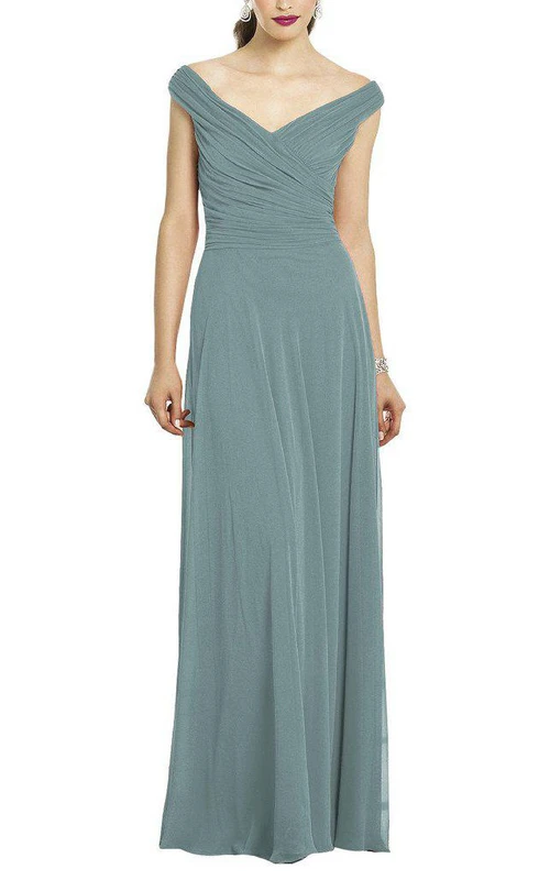 Off-the-shoulder Ruched Long Bridesmaid Dress