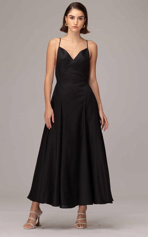 Robe de bal moderne sans manches, coupe trapèze, longueur cheville, bretelles en satin