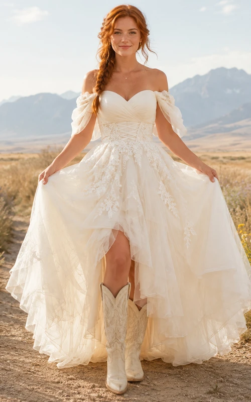 Robe de mariée de maternité à col montant sans manches en dentelle et tulle, style jardin avec dos illusion