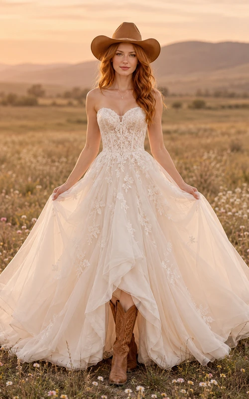 Robe de mariée de maternité, épaules dénudées, drapée en mousseline, style jardin, avec traîne souple