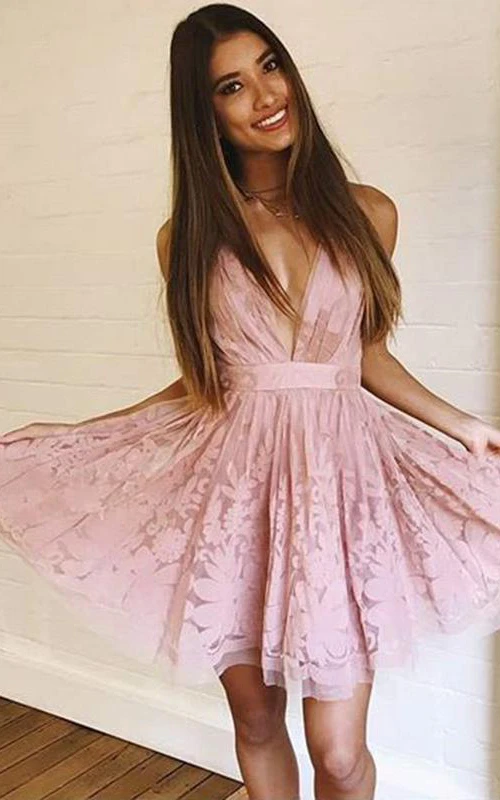 Kurzes, ärmelloses A-Linien-Kleid aus Spitze mit Rüschen, lässig für den Abschlussball