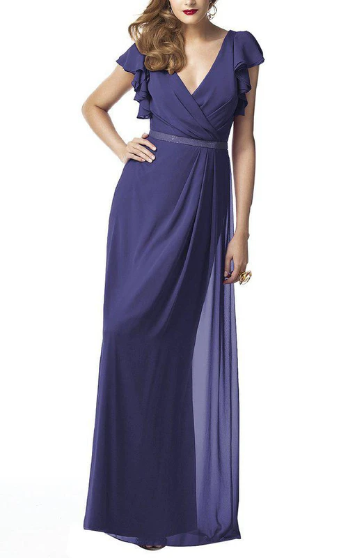 Langes Chiffonkleid mit Schmetterlingsärmeln und V-Ausschnitt