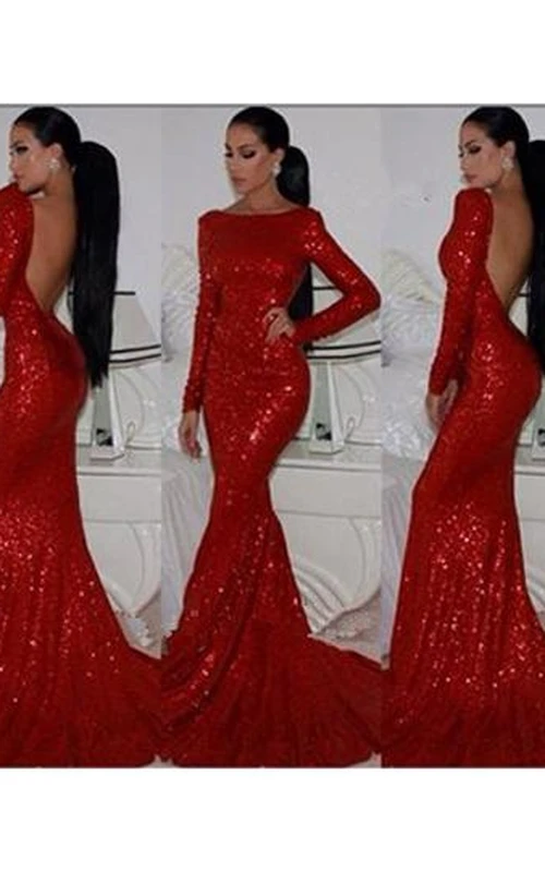 Robe de bal sirène rouge sexy à manches longues et col montant, robe de soirée scintillante à sequins
