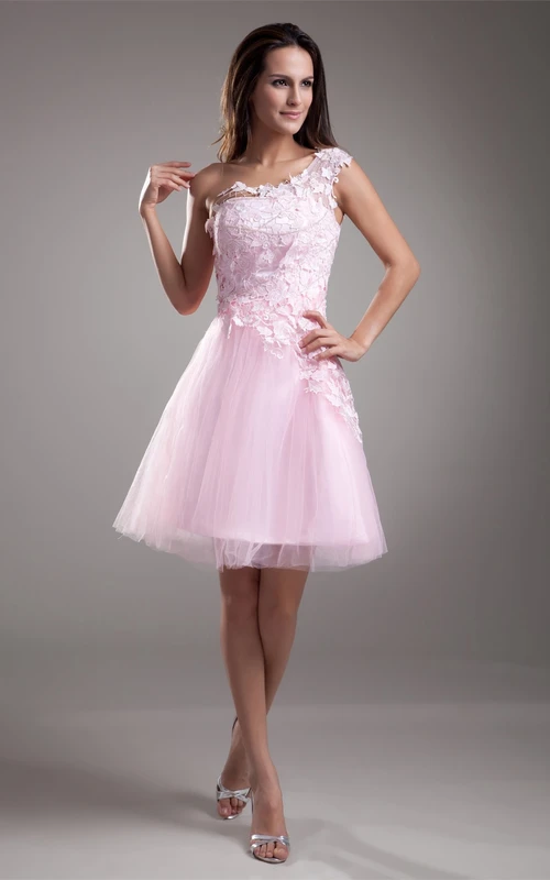 Edle, applizierte Mini-Kleider mit One-Shoulder-Ausschnitt, ärmellos und in A-Linie für besondere Anlässe