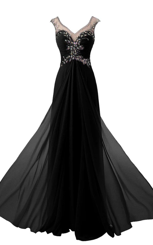 Robe longue à manches courtes avec effet illusion perlé