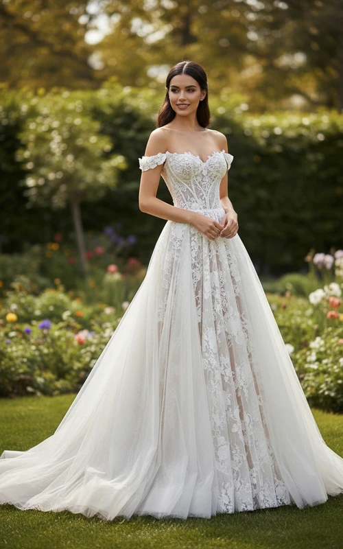 Romantisches schulterfreies Tüll-Ballkleid