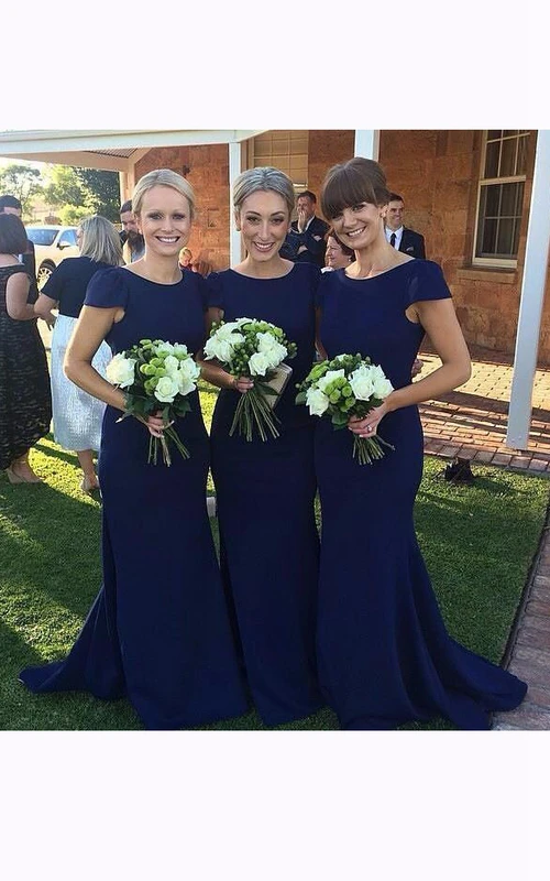 Chiffonkleid im Meerjungfrauenstil mit kurzen Ärmeln und Rundhalsausschnitt