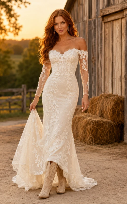 Robe de mariée de maternité à col carré, manches bouffantes, style champêtre simple avec traîne