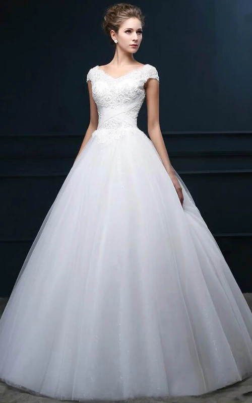 A-Linien-Kleid mit kurzem V-Ausschnitt, ärmellos, Glockenform, Applikationen, Korsettrücken, Tüllspitze und Pailletten