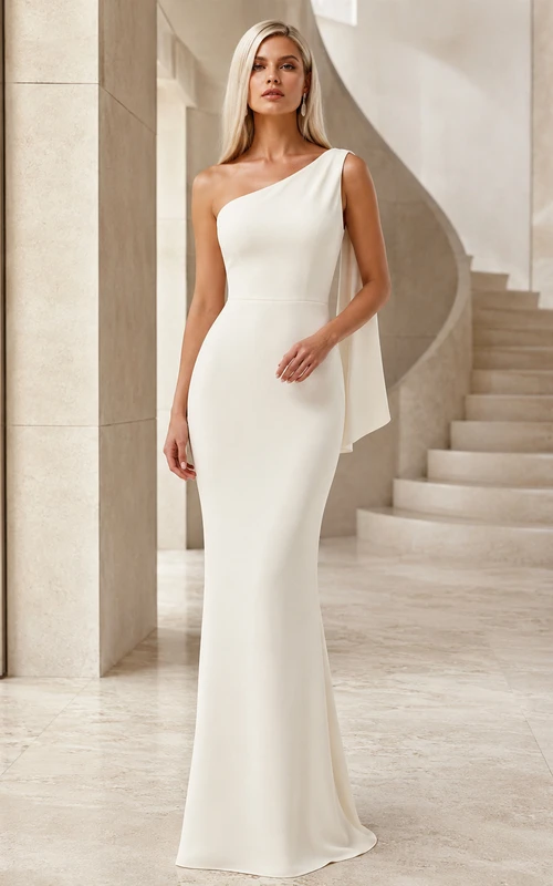 Vestido minimalista de sirena con un solo hombro y perlas