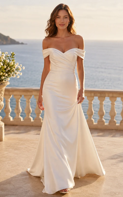 Satin Wedding Dress A-Line Strapless Sweep Train Bridal Gown