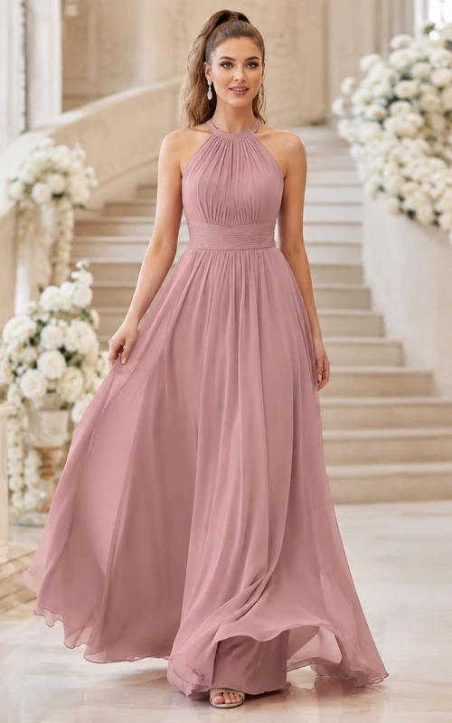 Romantic Dusty Rose Straps Sleeveless Tulle A-Line Floor-length Bridesmaid Dress
