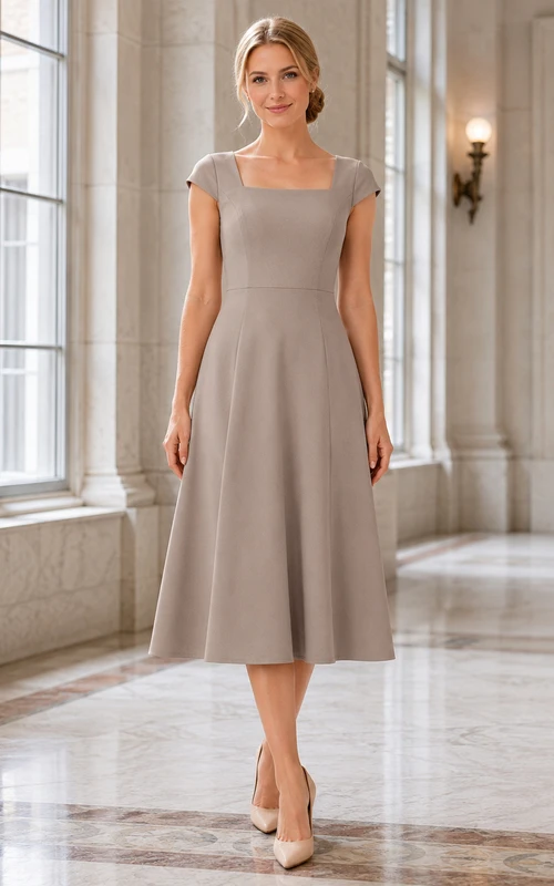Taupe Sleeveless Bateau A Line Town Hall Midi Dress