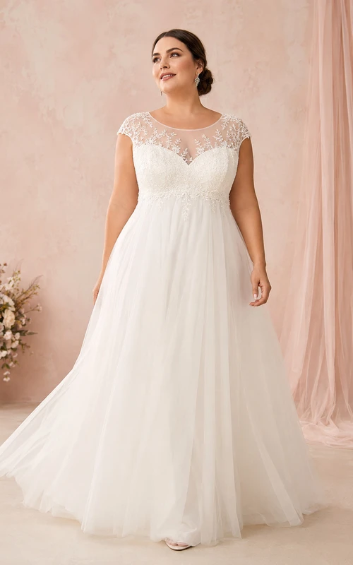 Plus Size Illusion Lace Empire Waist Studio Bridal Gown