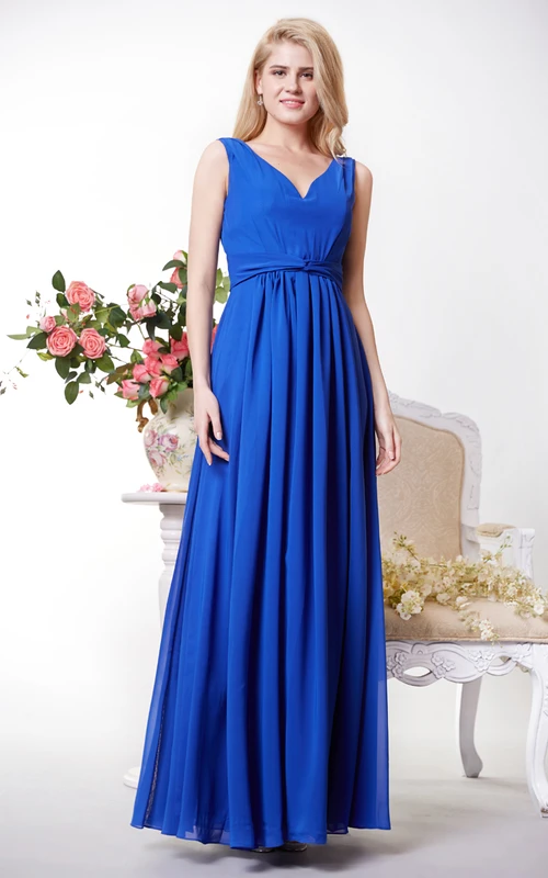 Robe de soirée élégante en mousseline de soie, coupe trapèze, col en V et dos en V