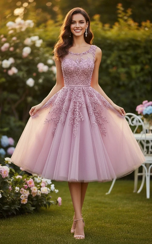 Elegante vestido midi adornado con perlas
