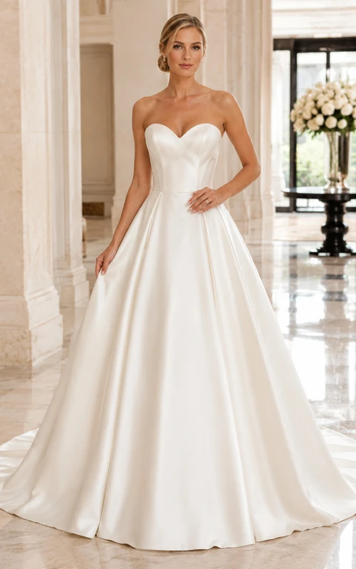 Brautkleid aus Satin im Meerjungfrauenstil, trägerlos, mit Schleppe