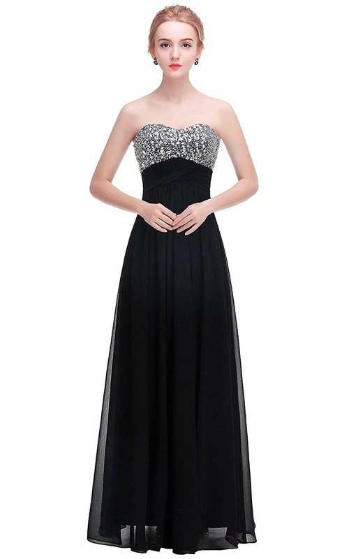 A-Linien-Chiffonkleid mit herzförmigem Ausschnitt und Paillettenoberteil
