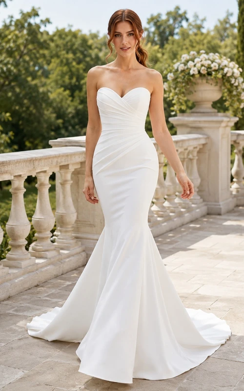 Smooth Satin Sweetheart Mermaid Floor-Length Sweep Train Simple Bridal Gown