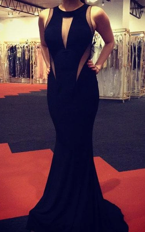 Sexy schwarzes ärmelloses Meerjungfrauen-Abendkleid, bodenlang